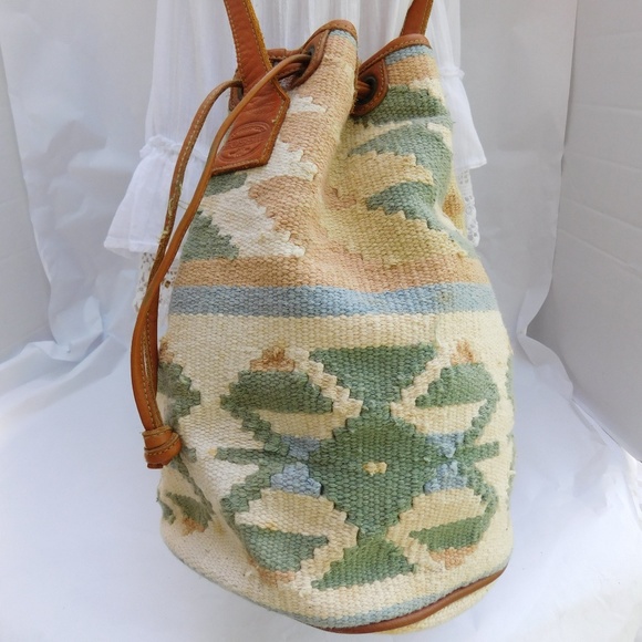Fossil Handbags - RARE Vintage Fossil Hand Loomed Cotton Bucket Bag